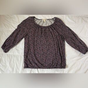 Michael Kors Deep Blue and Pink Floral Peasant-Style Blouse